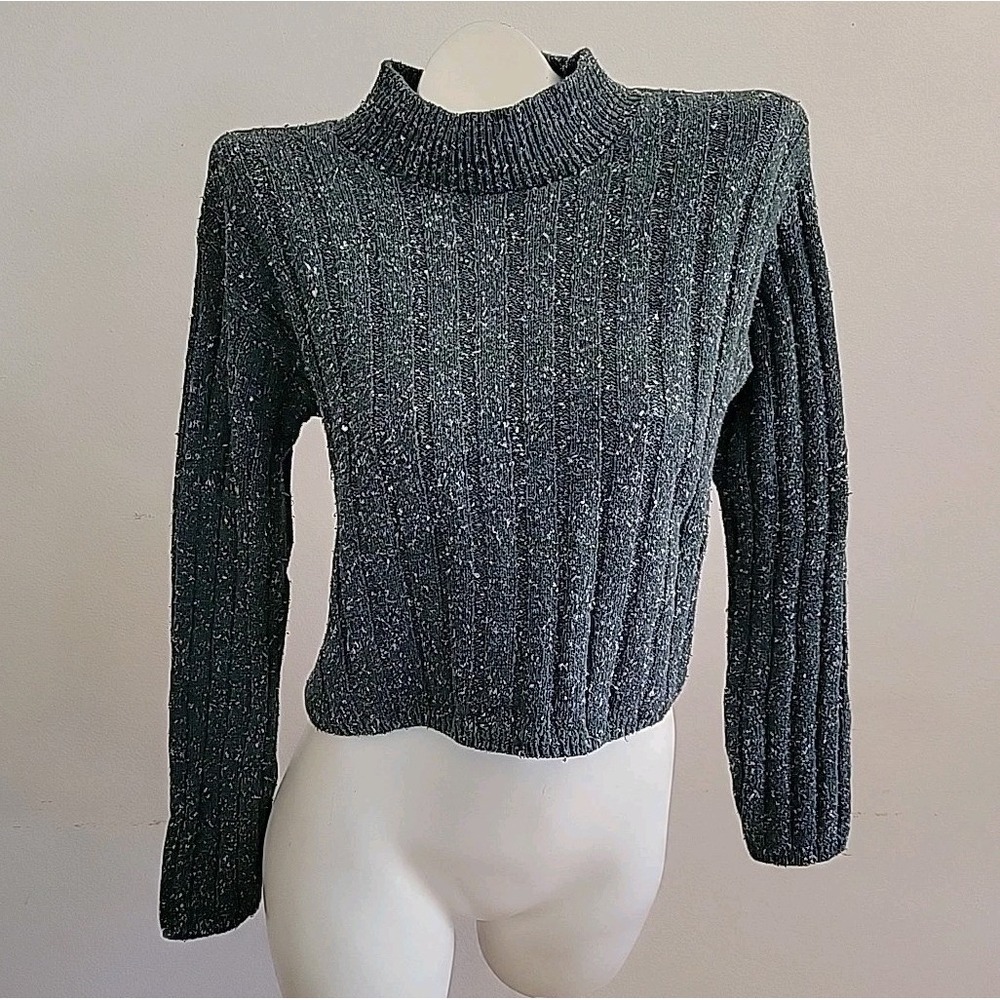 Absolutely Creative Cotton Vintage Speckled Knit‎ Cropped Mock Neck Sweater